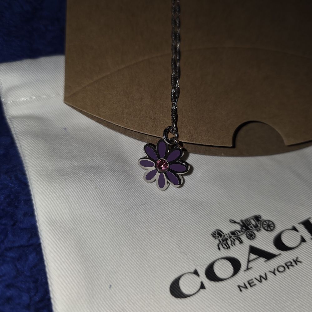 Coach Purple Daisy Pendant Necklace with Pink Crystal Accent - Picture 1 of 5